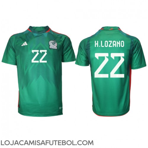Camisa de Futebol México Hirving Lozano #22 Equipamento Principal Mundo 2022 Manga Curta